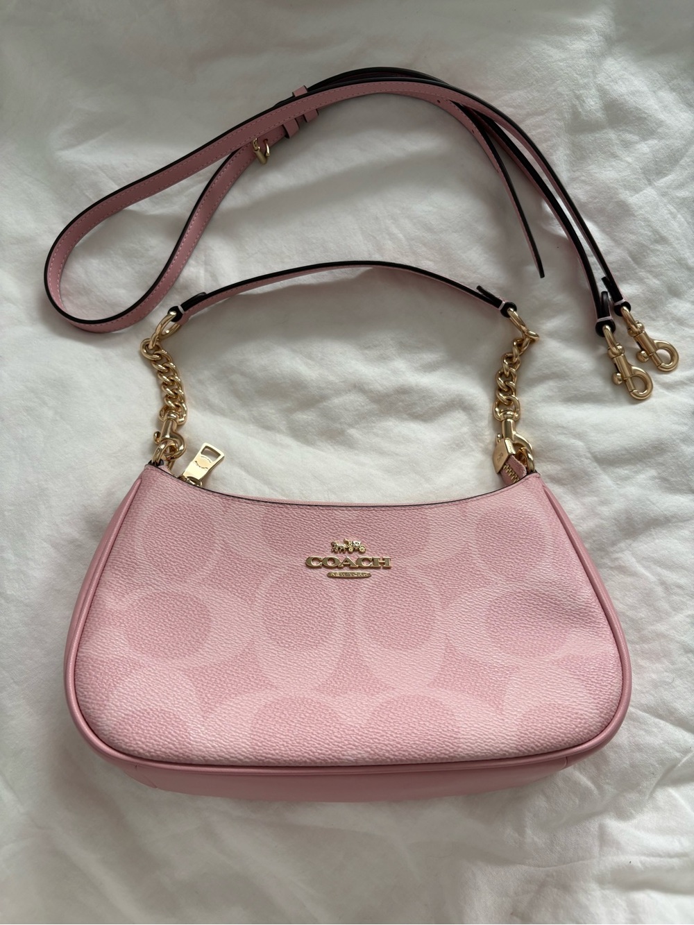 Coach Pink Powder Teri Signature Shoulder Bag with Gold Hardware